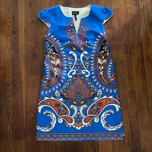 Like Anthropologie laundry Blue and Orange Paisley Mini Dress silk size 6